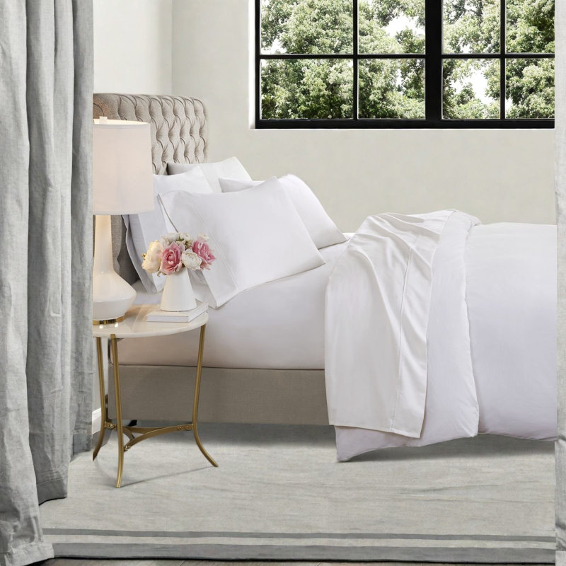 Cooling Queen Cotton Blend Sheets & Pillowcases, Modern White for Home