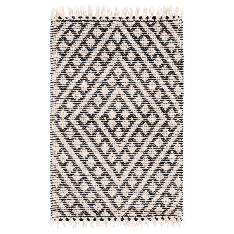 Tapis en laine / coton tissé à la main Brashear en ivoire / noir, Rectangle 2 pi x 3 pi