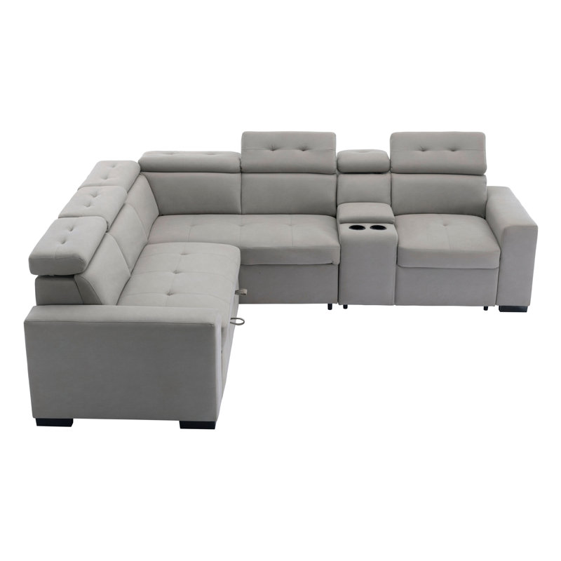 3-Piece Sleeper Sectional with Console and Adjustable Headrests