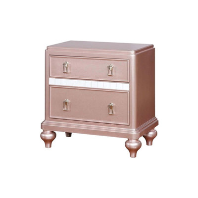 Table de chevet glamour à 2 tiroirs en bois avec garniture de miroir, parfaite pour les chambres contemporaines et les solutions de rangement élégantes.