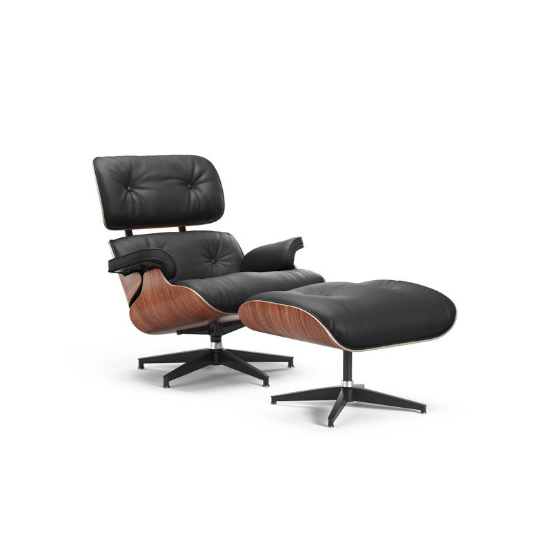 Chaise longue avec repose-pieds en cuir Armoni, couleur noire, Cuir noir