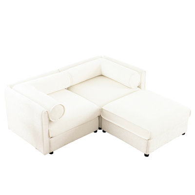 Chenille blanche moderne avec 2 sièges et rangement, housse cylindrique en tissu 2