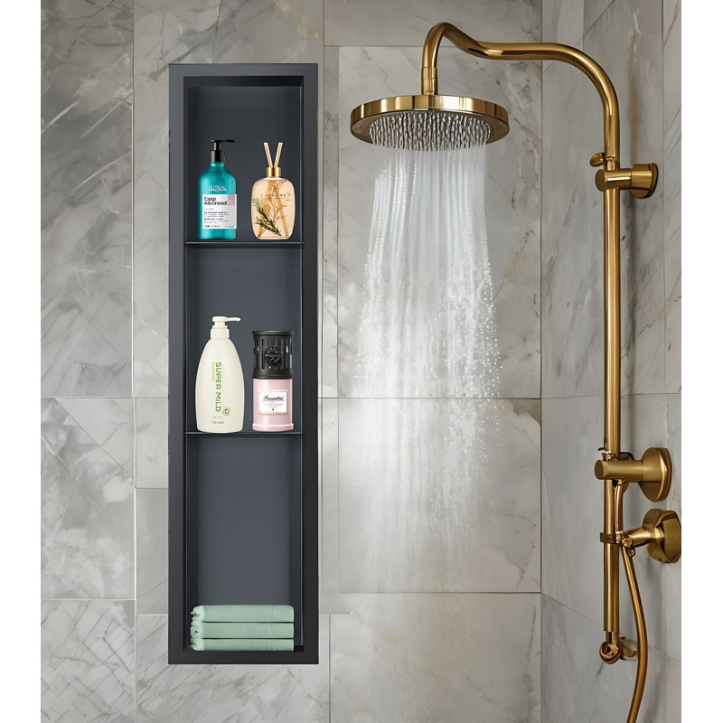 36" Triple Shower Niche 18 Gauge Rectangular Recessed Shower Shelf