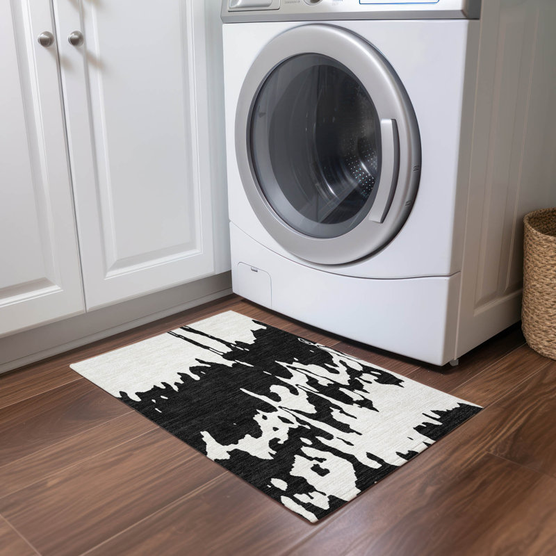 Tapis intérieur / extérieur noir lavable à la machine 1 pi 8 po x 2 pi 6 po Chayden ACN961, Rectangle 1 pi 8 po x 2 pi 6 po