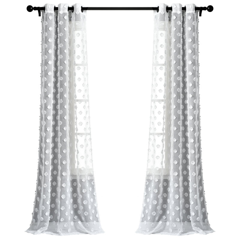 Textured Dot Sheer Sheer Curtain Pair, White