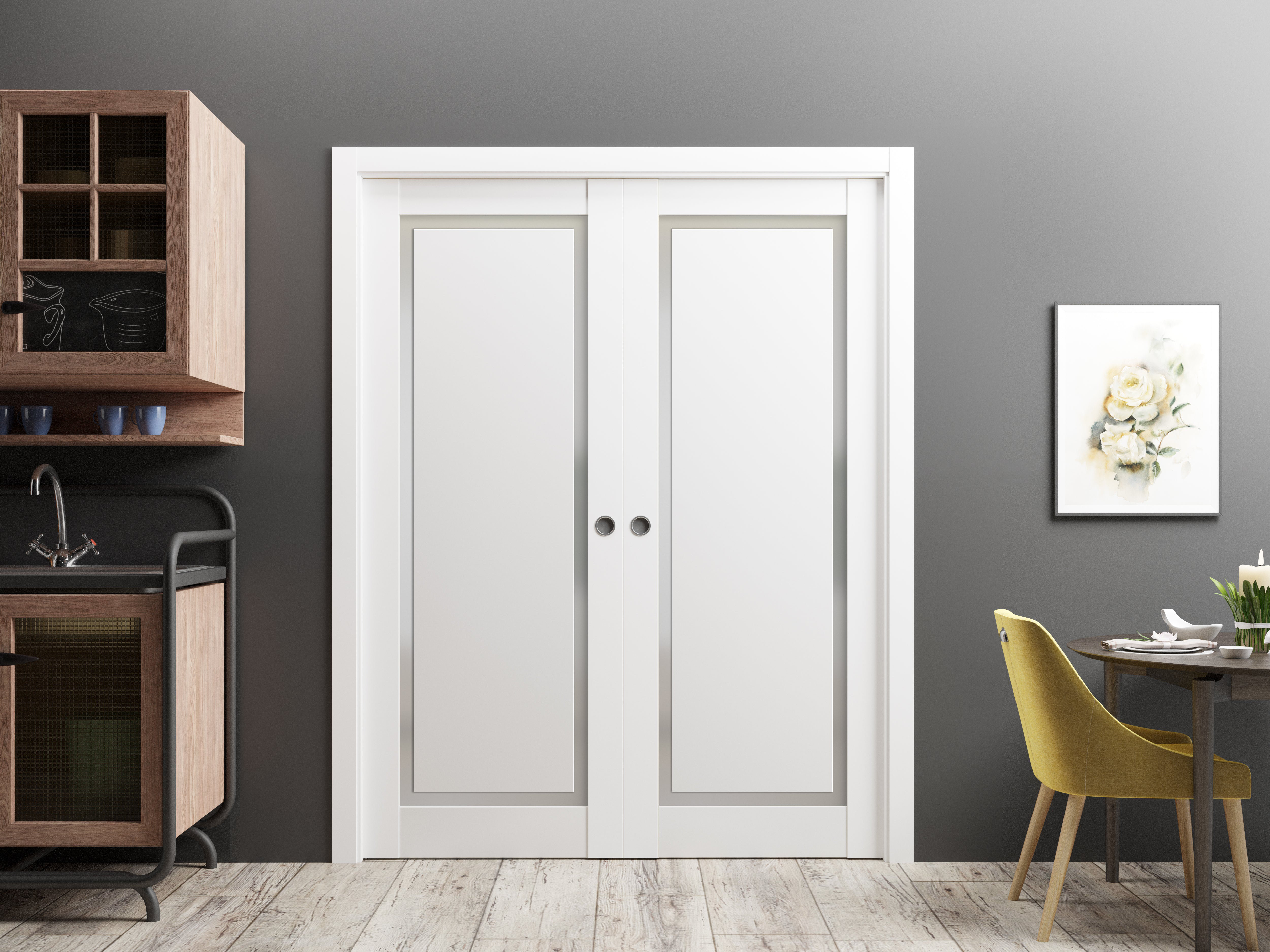 SARTODOORS Sliding French Double Pocket Doors | Planum Painted White ...