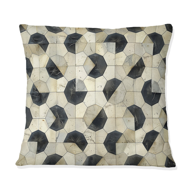 Formes géométriques - Coussin décoratif géométrique, H 16 po x l 16 po, Noir / Beige