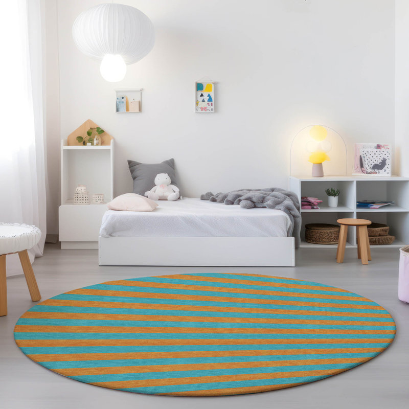 Abdulkarim Striped Machine Washable Area Rug, Round 8'
