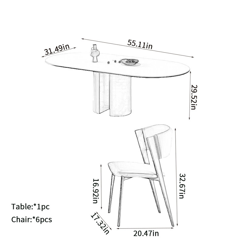 Bojidar Simple  rock plate dining table sets, 29.52"H x 55.11"L x 31.49"W
