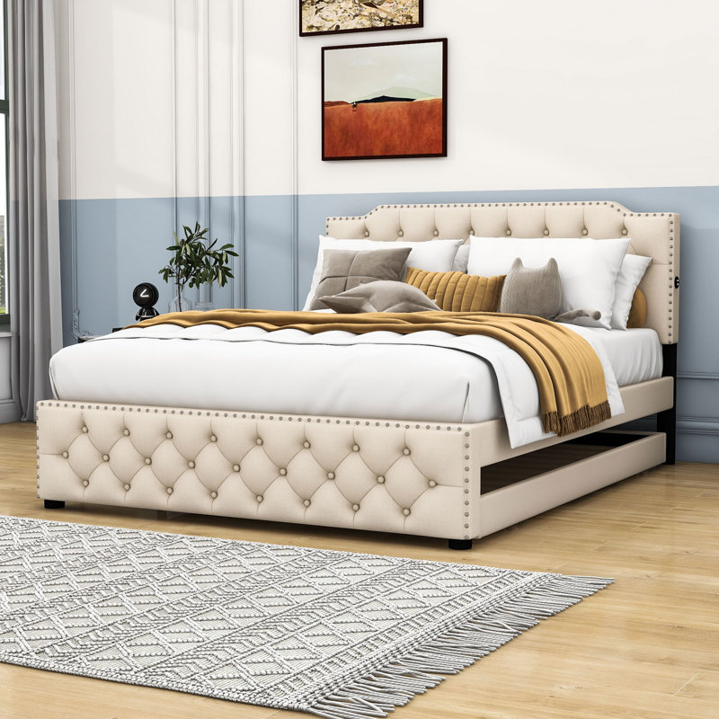 Charnissa Upholstered Platform Bed, Beige
