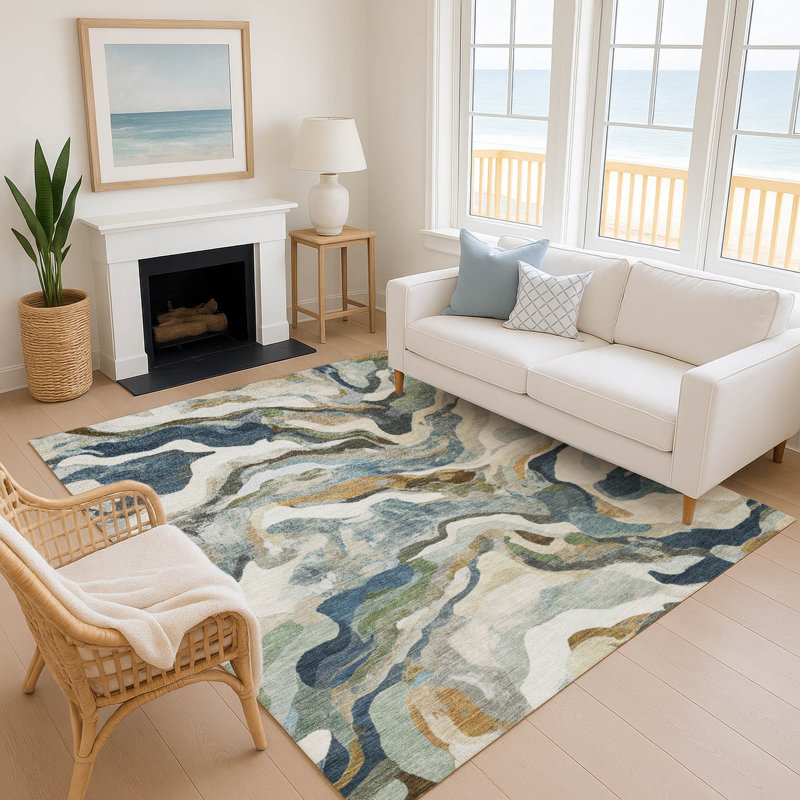 Premium Machine Washable Mayfield AMF2162 modern Rug, Denim, Rectangle 10' x 14'