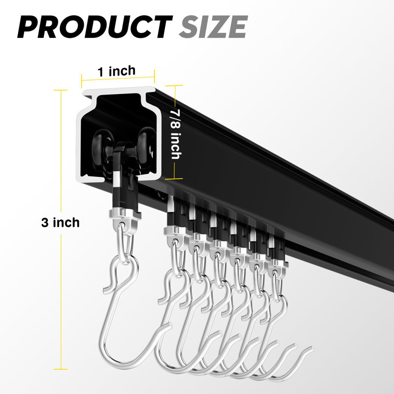 Ensemble de rail de rideau de paravent pour rideaux avec crochets, connecteurs d'angle (ensemble de 2) et système de rail de rideau de supports supérieurs (ensemble de rail de 12 à 18 pi) Noir