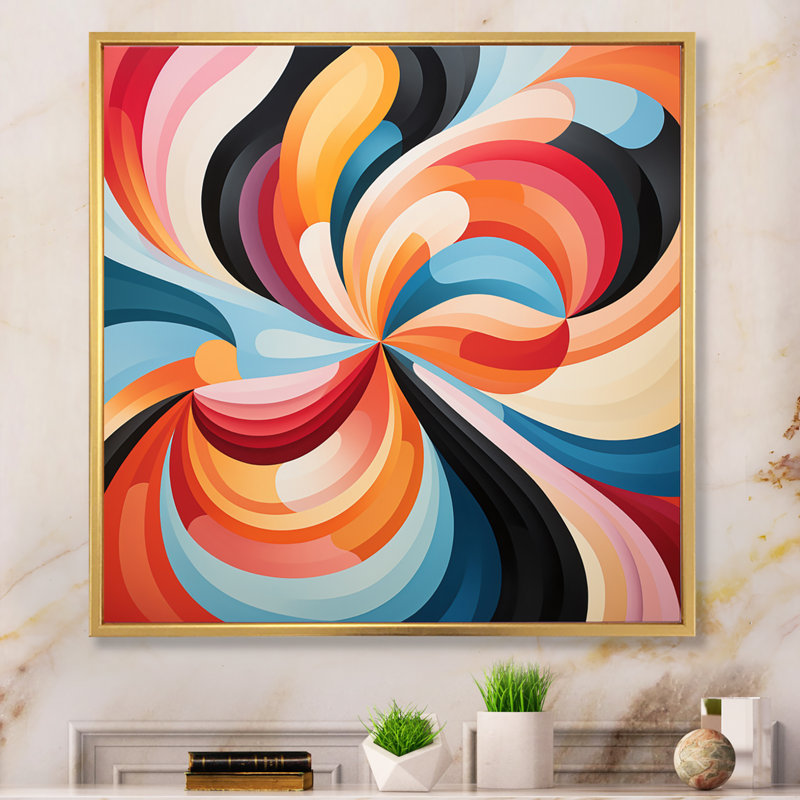 Opt Art Chromatic Elixir VII - Abstract Canvas Wall Art, H 36 po x l 36 po x P 1,5 po, Cadre flottant doré