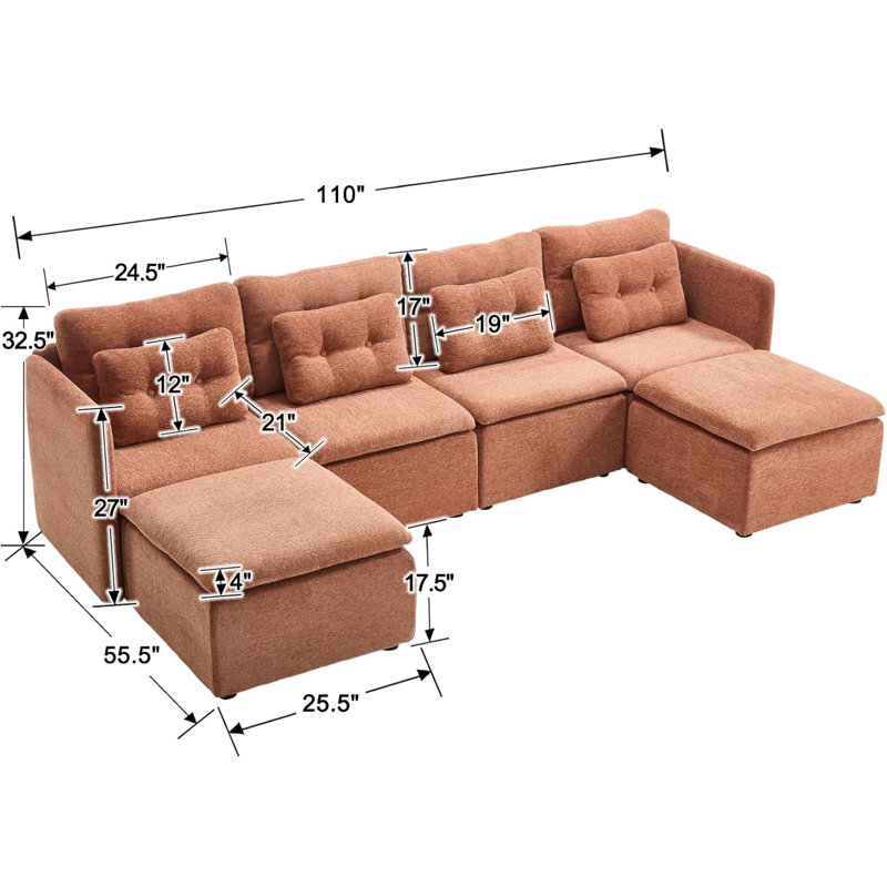 Modular Sectional Couch With Foldable Side Table/USB Port For Apartment