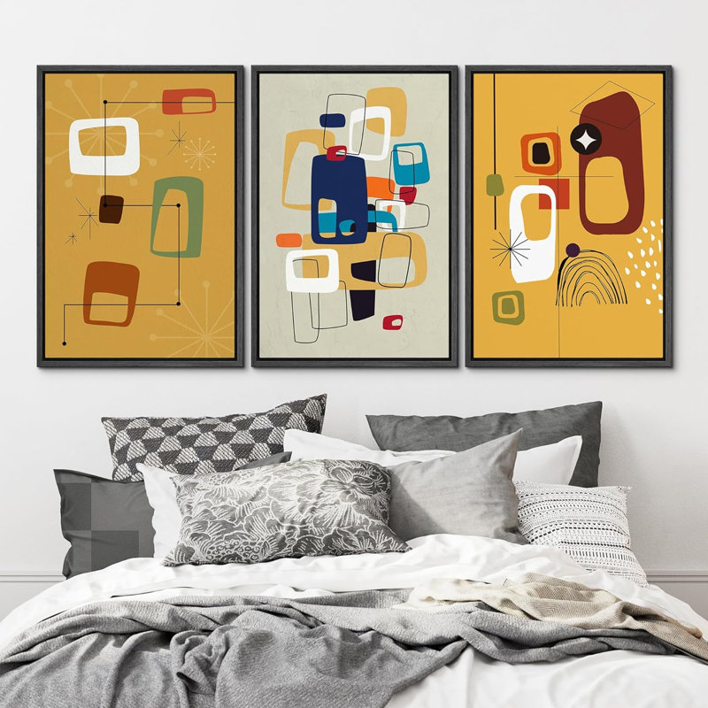 Ensemble de 3 pièces Mid-Century, H 24 po x l 16 po x P 1,5 po, Noir