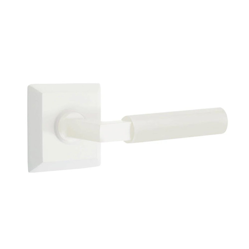 Mortaise intérieure Emtek Select avec rosette Quincy et tige carrée en L, levier lisse, Blanc mat, Oui
