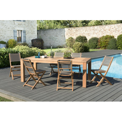 Woehler 6 - Person Teak Solid Wood Patio Dining Set Umbrella Hole Included Rectangular Table