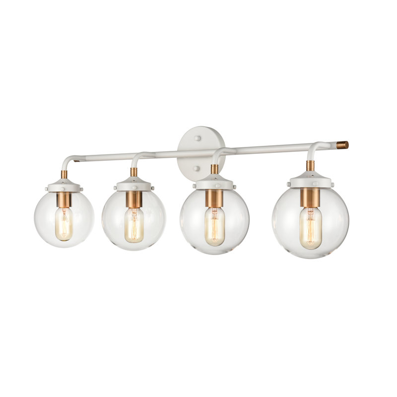 White and Nickel 4-Light Dimmable Vanity Light with Clear Glass Shades