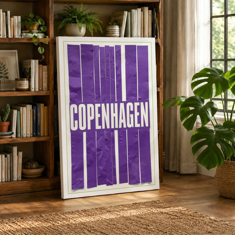 Postcard From Copenhagen Typography - Print, 36x24 - 91.4 x 61.0 cm, Teal Border