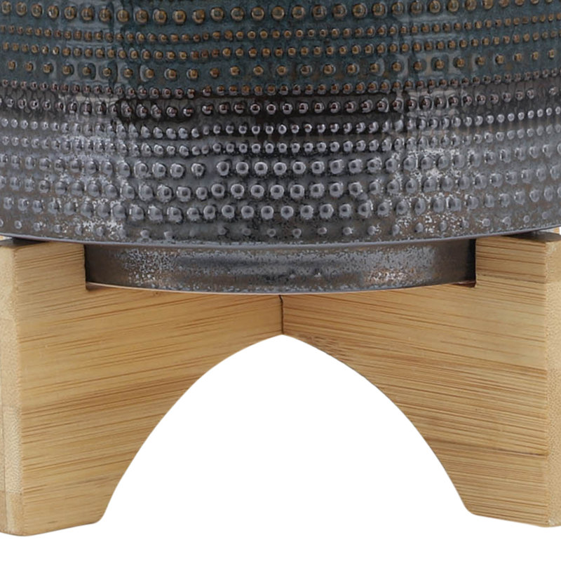 8" Dotted Planter W/ Wood Stand