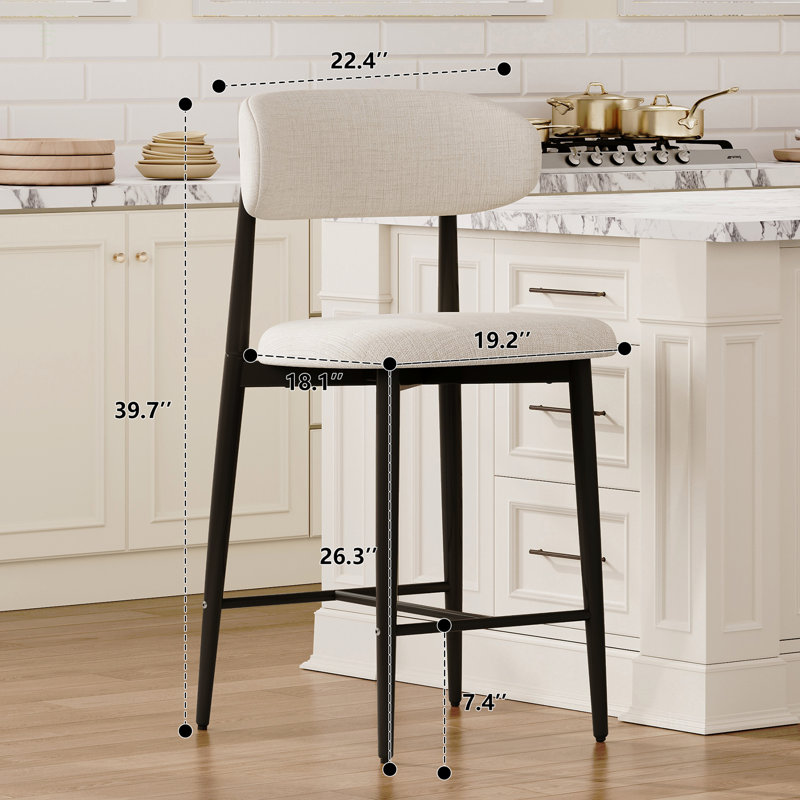 Ensemble de 2 tabourets de bar à hauteur de comptoir, tabourets de bar rembourrés avec pieds en métal pour îlot de cuisine, beige