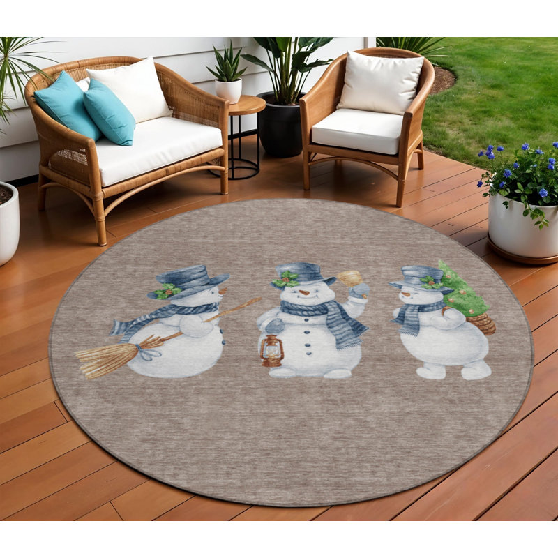 Tapis intérieur lavable enneigé 8 pi bleu et ivoire bonhomme de neige 8 pi