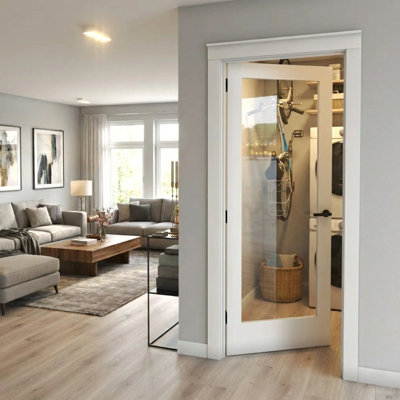 Primed Full-lite Clear Glass and Solid Manufactured Wood Slab Door Without Hardware Kit