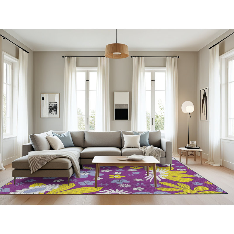 Tapis mauve à motif floral Shakir, Rectangle 8 pi x 10 pi