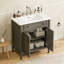 Meuble-lavabo de salle de bain rétro avec lavabo en céramique, armoire de rangement Vintage-124583973