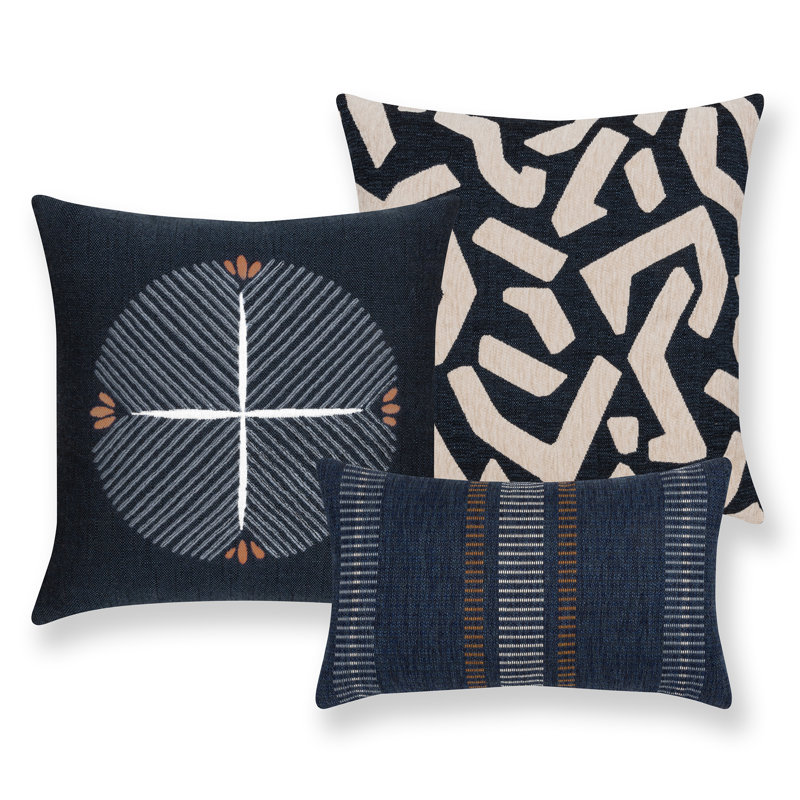 Direction Sunbrella® Throw Square Indoor/Outdoor Pillow Cover & Insert by Elaine Smith, Indigo, 20"H X 20"W
