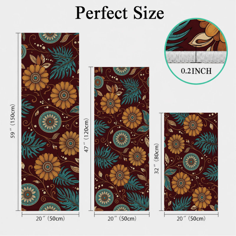 Tapis de cuisine antidérapants à motif floral