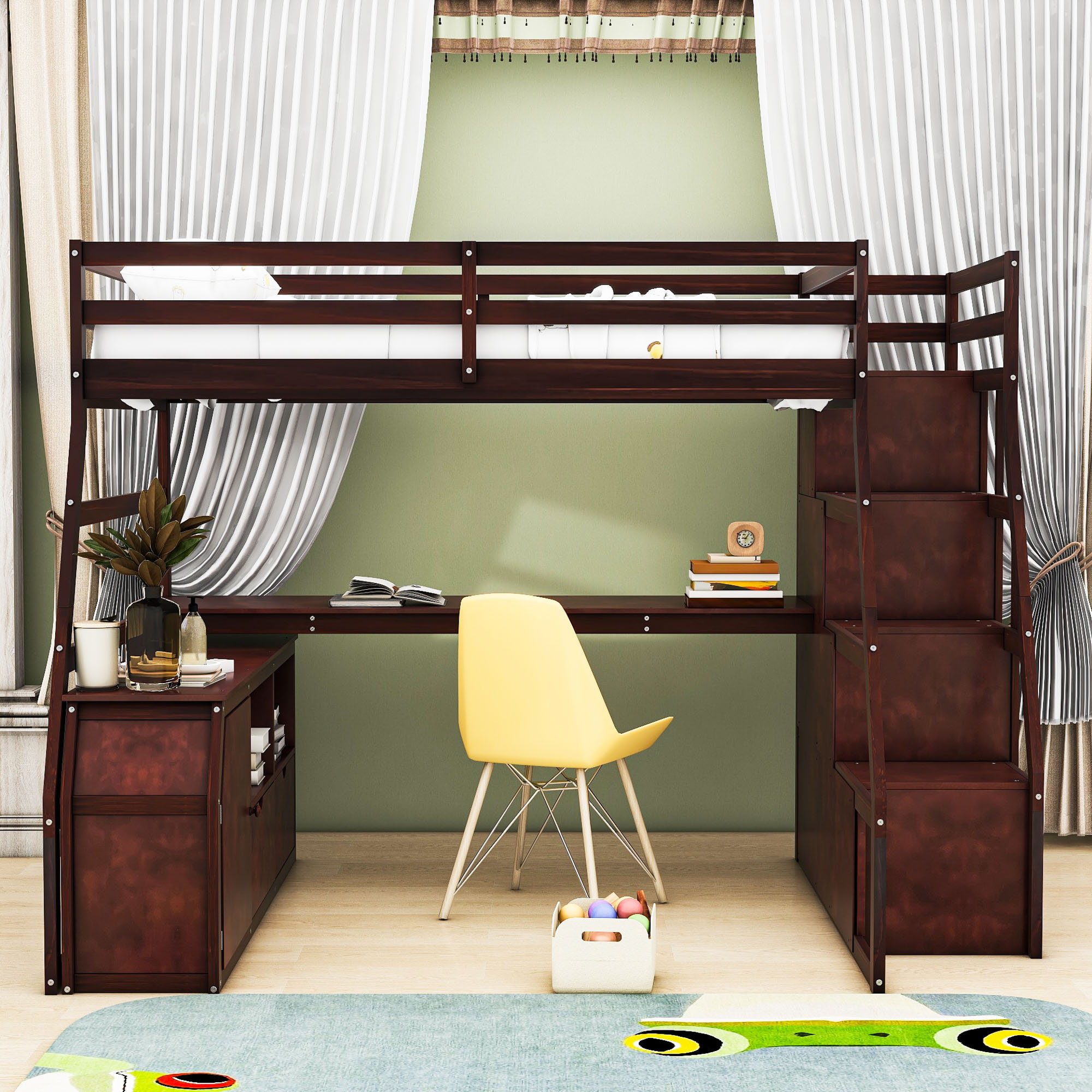 Harriet Bee Full Seven Drawers Loft Bed Built-In Desk And Shelves | Wayfair