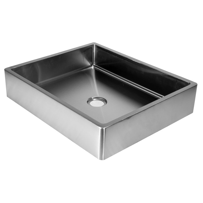 Stainless Steel Rectangular Vessel Bathroom Sink, Silver