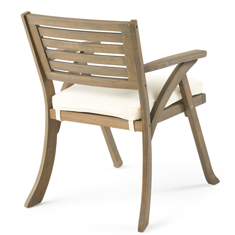 Gray Acacia Wood 6-Person Outdoor Dining Set with Cream Cushions