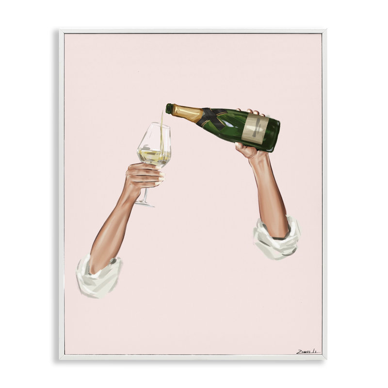 Giclée encadrée champagne pour champagne, par Ziwei Li, Estampe numérique encadrée blanc bord de mer, H 30 po x l 24 po