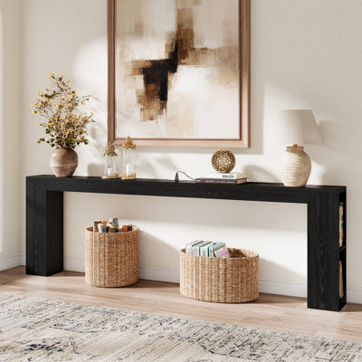 94.5" Narrow Console Table with USB Charging & Storage, Black | 94.5"Extra Long Slim, Behind Sofa Couch Table with Outlet, Black Wood Finish, for Entryway,Hallway, Easy Assembly