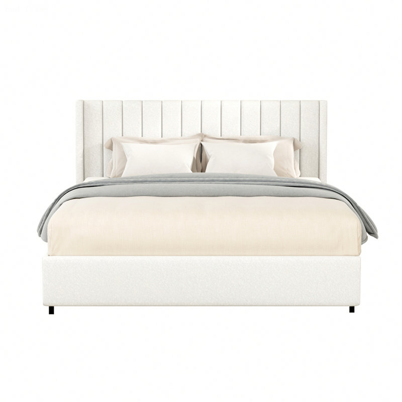 Cadre de lit moderne pour chambre à coucher, chambre d'amis, lit plateforme 1Pc, lit plateforme tapissier avec rangement breveté à 4 tiroirs et tête de lit capitonnée
