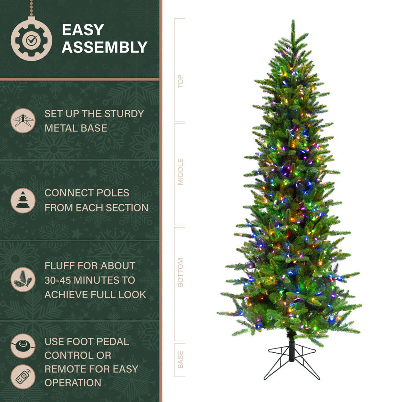 Carmel Slim Green Pine Trees Artificial Christmas Tree with 550 with Colored and White LED String Lights, 108" H