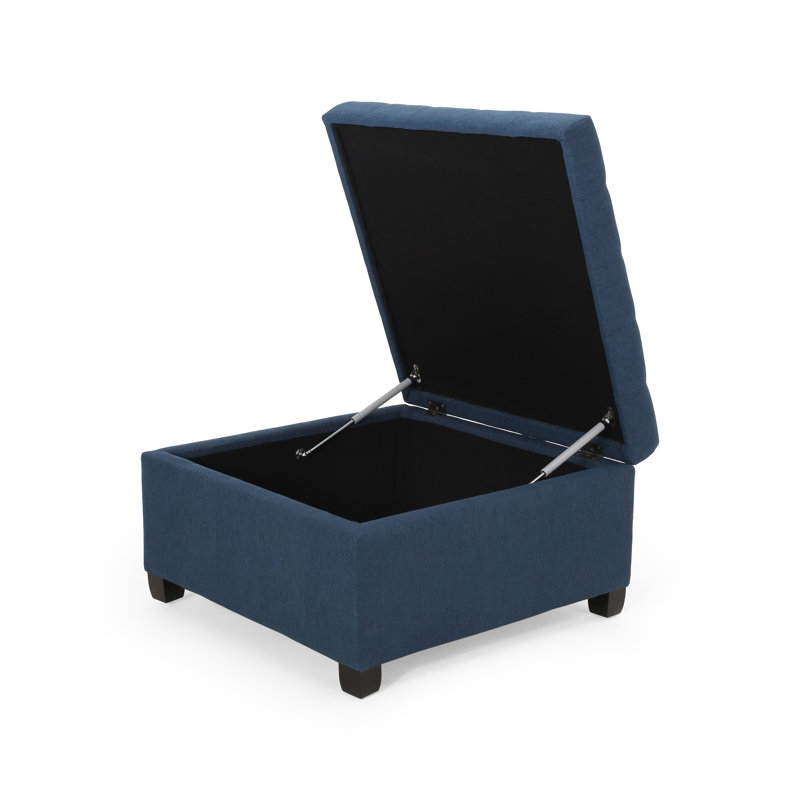 Repose-pieds de rangement capitonné en tissu bleu marine avec beaucoup d'espace de rangement - Mobilier de salon moderne avec pieds en bois de bouleau