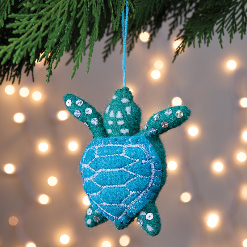 Split P Sea Turtle Sequin Blue Felt Ornament Pack Of 4