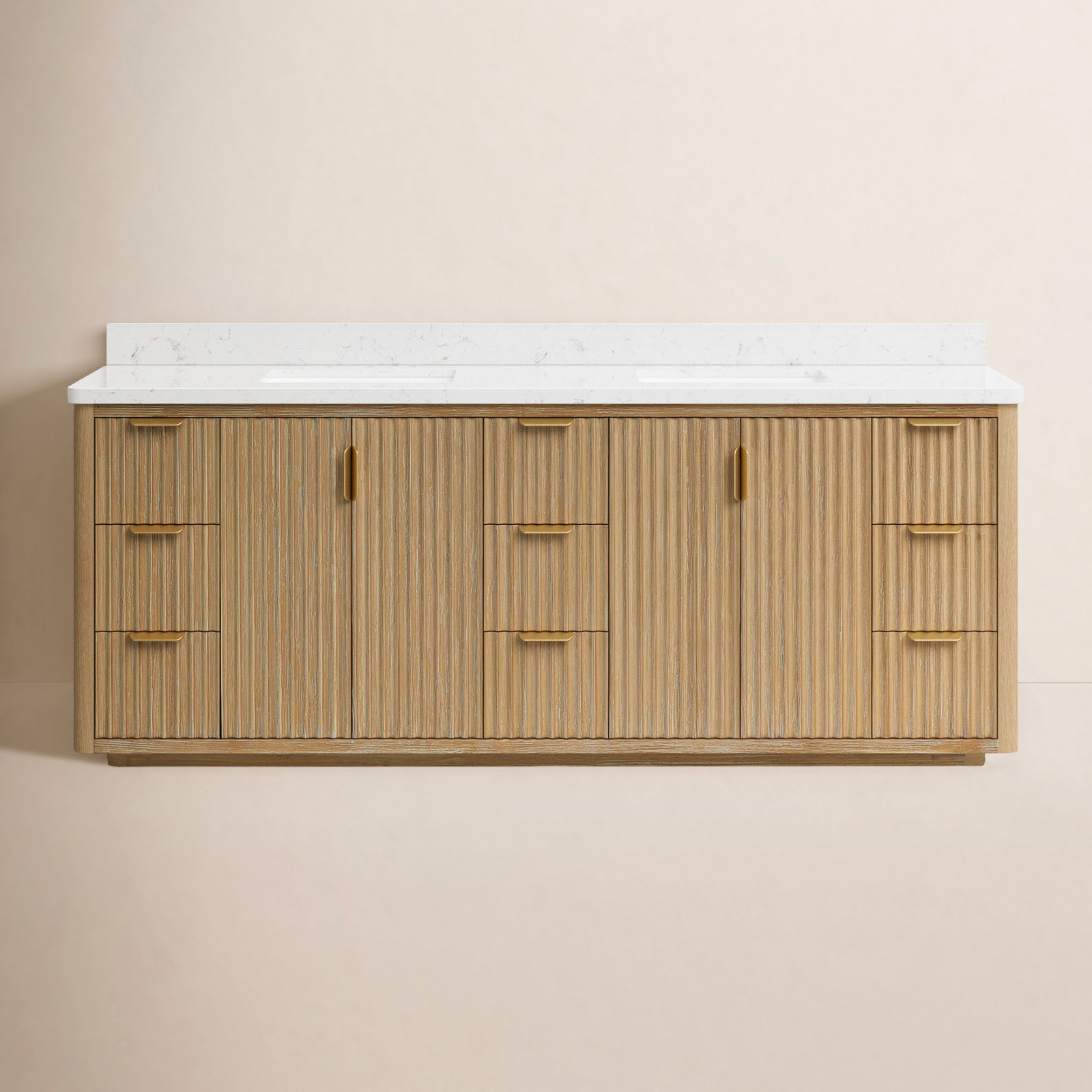 Adela 84'' Double Bathroom Vanity, White, Gold, Brown