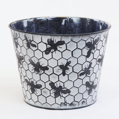 Pot à fleurs en métal blanc délavé Bumble Bee