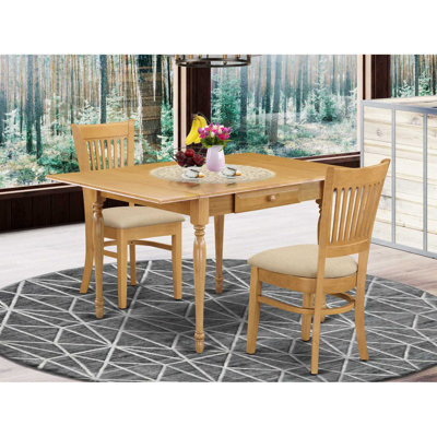 L'ensemble de table de cuisine 3 pièces pour petits espaces comprend une table de salle à manger rectangulaire avec Dropleaf et 2 chaises de salle à manger en tissu de lin, chêne