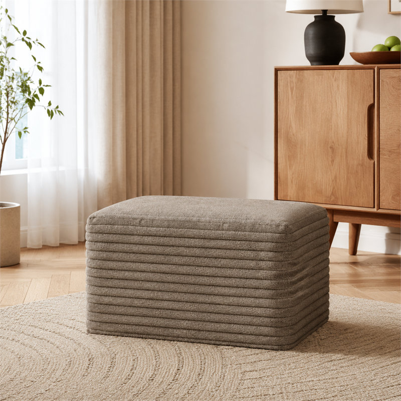 Tabouret bas rembourré en velours côtelé Camel, Beige