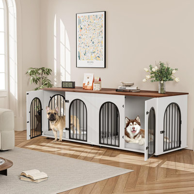 Meuble télé 71 "pour 2 grands chiens, cage double très grande avec cloison, coussins et portes, meuble télé d'intérieur