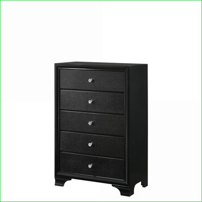 Commodes et amp; Garde-robes | Commode 5 tiroirs Modern Glam | Noir | Bois massif