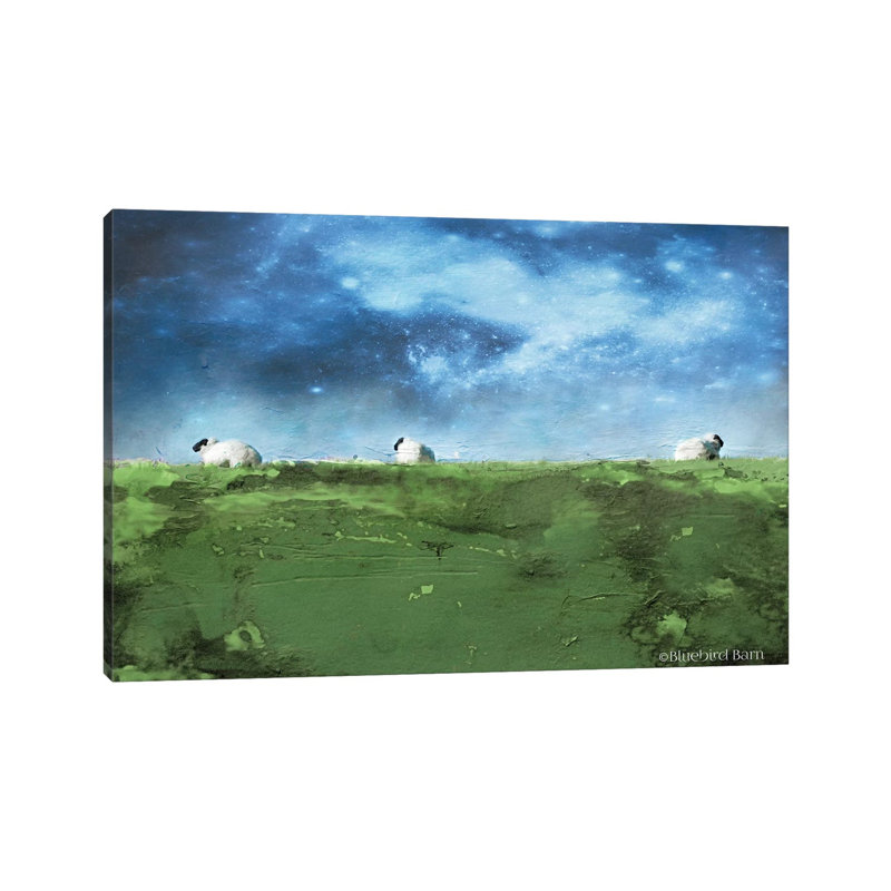 Distant Hillside Sheep by Night 1 Piece Wrapped Canvas Wall Art, 20.32 cm H x 30.48 cm W