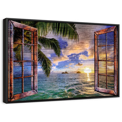 Impression sur toile de fenêtre tropicale en bois