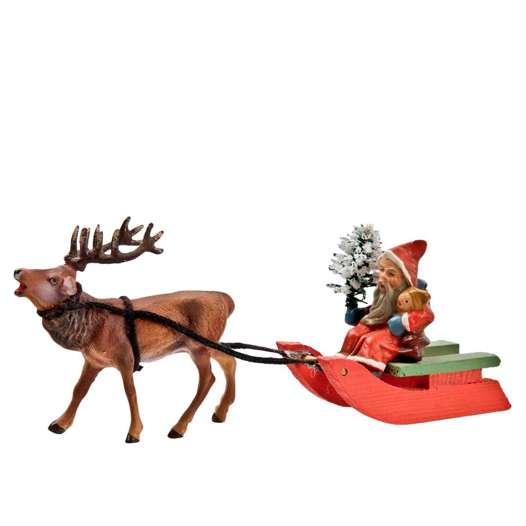 Figur Miniatur-Weihnachtsmann mit Hirsch