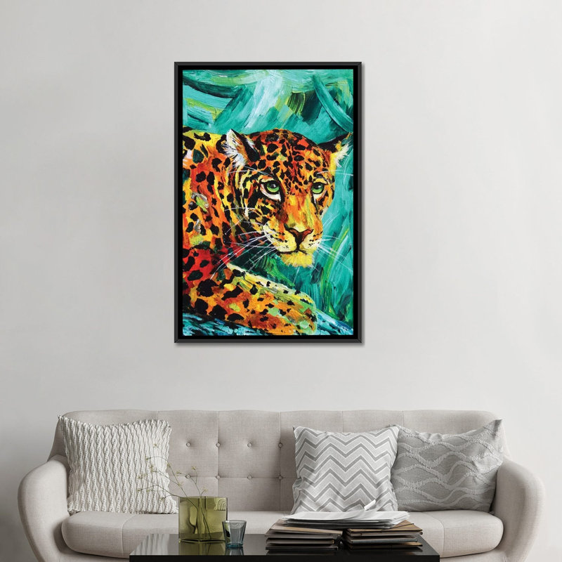 « jaguar », impression sur toile, H 26 po x l 18 po x P 1,5 po, Toile avec cadre noir, Pas de tapis